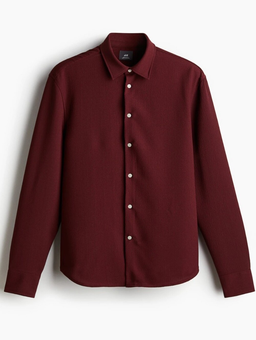 H&M Burgundy Men's Regular Fit Long Sleeve Crêpe Vacation Button Down Shirt XL